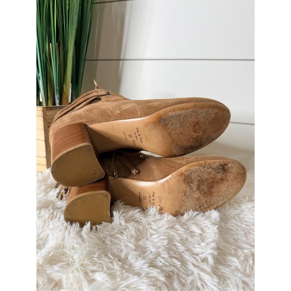 Rag & Bone Dalia II Suede Studded Tassel Tie Chunky Heel Bootie Camel Size 39 - Picture 9 of 10